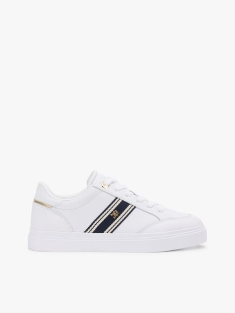Άσπρο Δερμάτινα Sneakers Με Υφασμάτινη Λεπτομέρεια  Γυναίκες