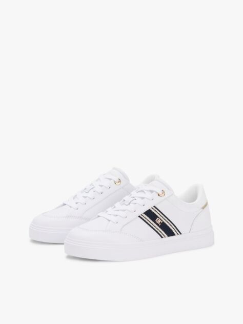 Άσπρο Δερμάτινα Sneakers Με Υφασμάτινη Λεπτομέρεια  Γυναίκες