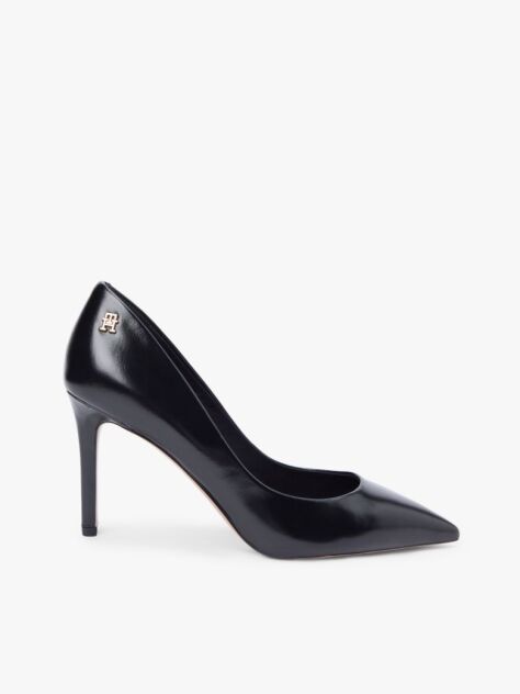 Black Leather Pointed Toe Stiletto Heels  Women