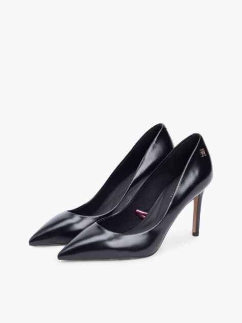 Black Leather Pointed Toe Stiletto Heels  Women