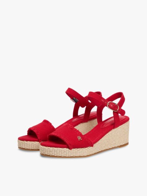 Red TH Monogram Woven Wedge Espadrilles  Women