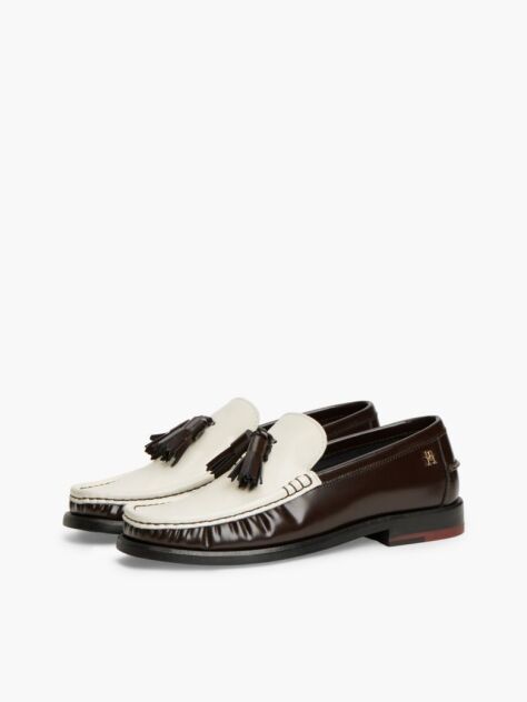 Brown New York Label Shiny Leather Tassel Loafers  Women