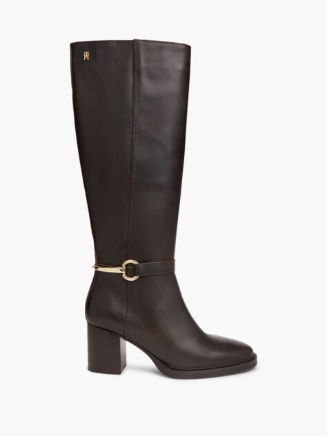 Brown Leather Block Heel Riding Boots  Women