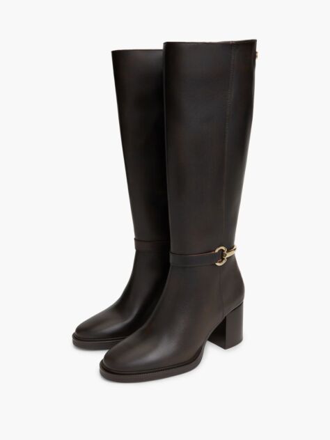 Brown Leather Block Heel Riding Boots  Women