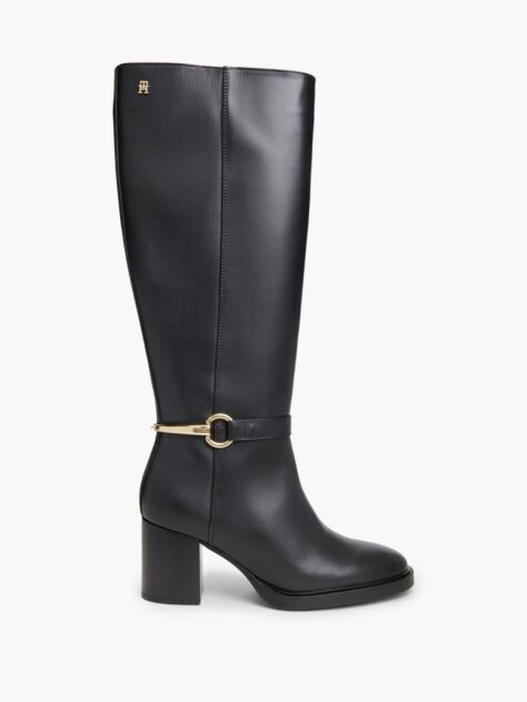 Black Leather Block Heel Riding Boots  Women