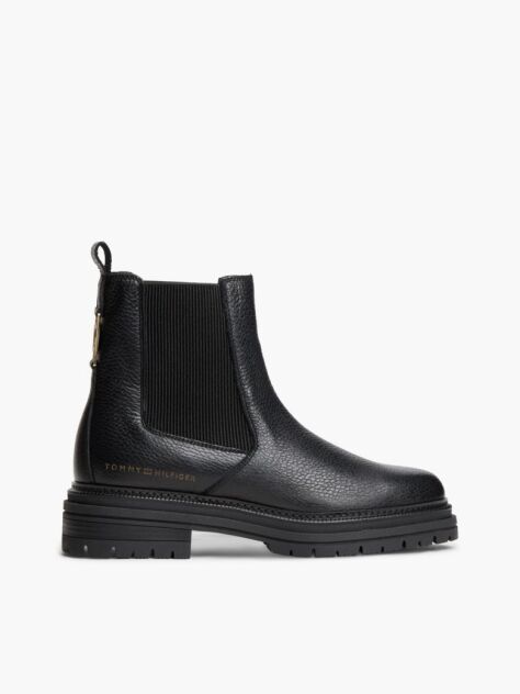 Black Pebble Grain Leather Chelsea Boots  Women