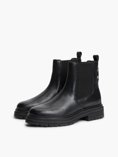Black Pebble Grain Leather Chelsea Boots  Women