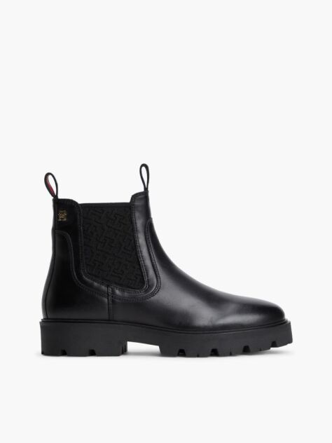 Black Leather TH Monogram Panel Chelsea Boots  Women