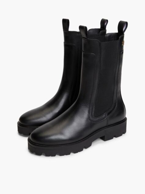 Black Leather Cleat High Chelsea Boots  Women