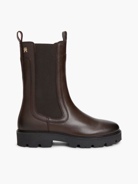 Brown Leather Cleat High Chelsea Boots  Women