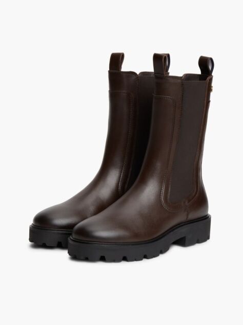 Brown Leather Cleat High Chelsea Boots  Women