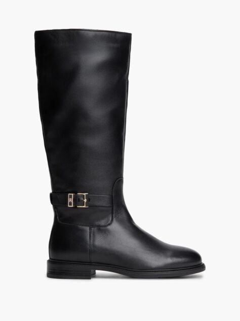 Black TH Monogram Buckle Leather Knee-High Boots  Women