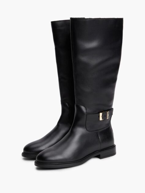 Black TH Monogram Buckle Leather Knee-High Boots  Women