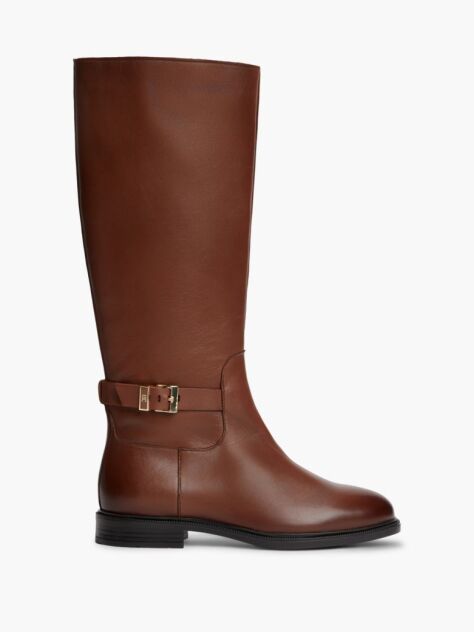 Brown TH Monogram Buckle Leather Knee-High Boots  Women