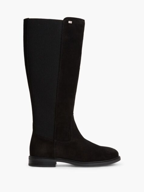Black Enamel Flag Suede High Chelsea Boots  Women