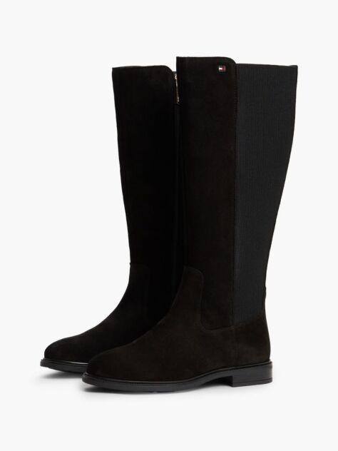 Black Enamel Flag Suede High Chelsea Boots  Women