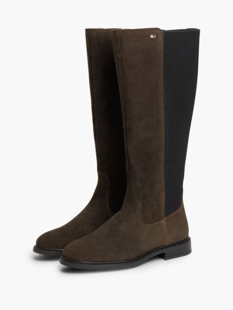 Brown Enamel Flag Suede High Chelsea Boots  Women