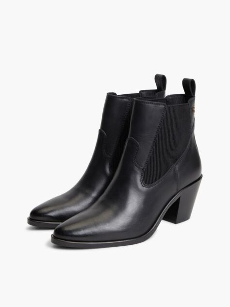 Black Leather Western Chelsea Boots  Women