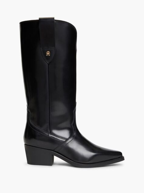 Black TH Monogram Leather Cowboy Boots  Women