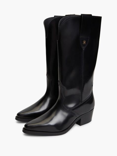 Black TH Monogram Leather Cowboy Boots  Women