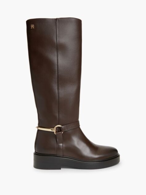 Brown Gold-Tone Hardware Leather Riding Boots  Women