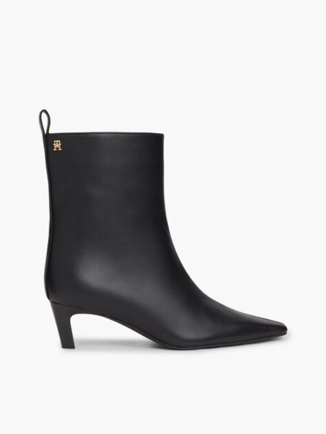 Black Kitten Heel Leather Ankle Boots  Women