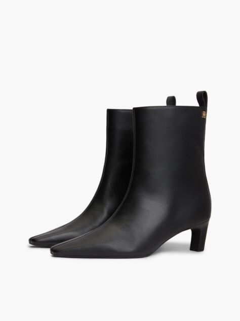 Black Kitten Heel Leather Ankle Boots  Women