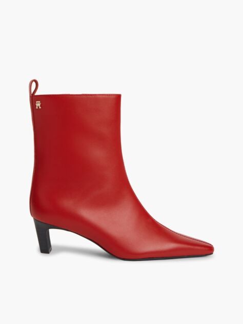 Red Kitten Heel Leather Ankle Boots  Women