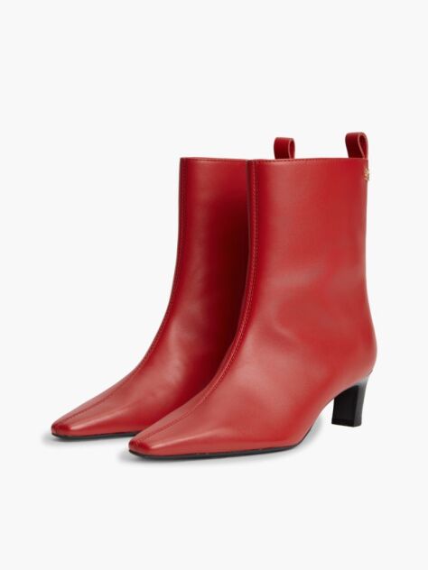 Red Kitten Heel Leather Ankle Boots  Women