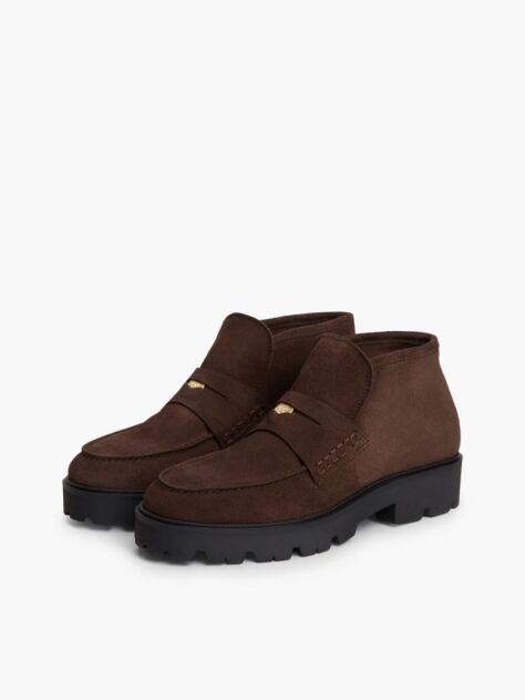Brown TH Monogram Suede Penny Loafer Boots  Women