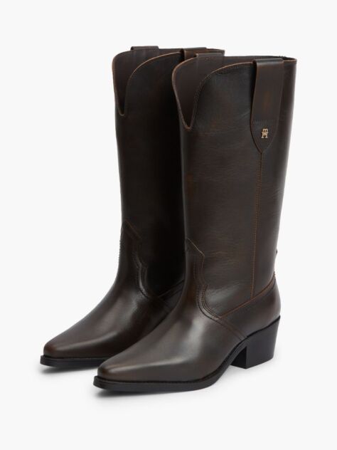 Brown TH Monogram Leather Cowboy Boots  Women