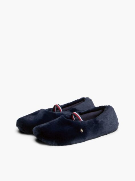 Blue Faux Fur Ballerina Slippers  Women