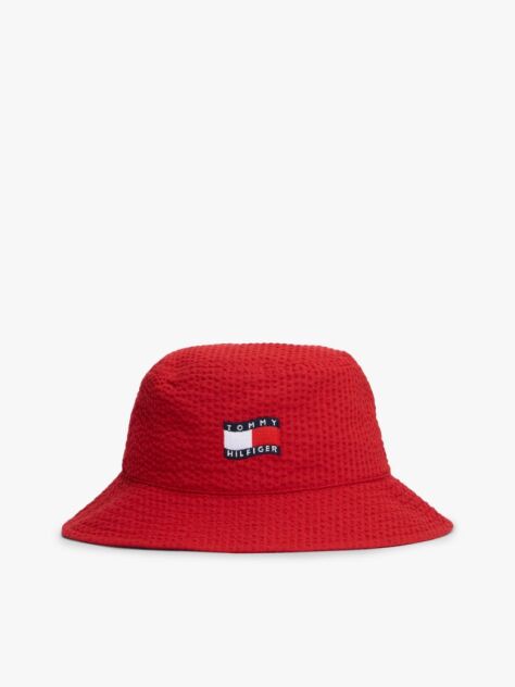 Red Kids' Wavy Flag Seersucker Bucket Hat  Kids Unisex