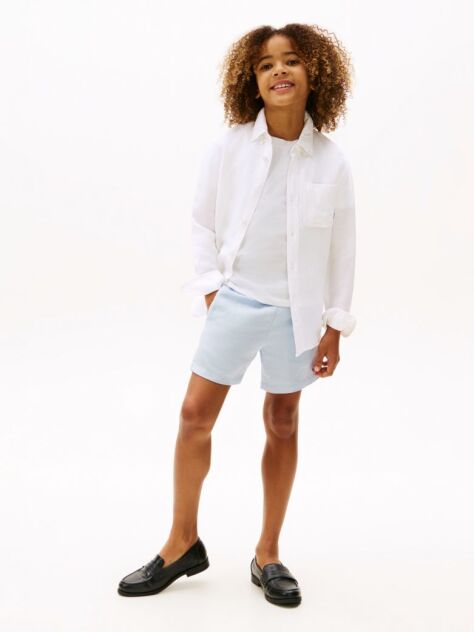 White Relaxed Fit Flag Embroidery Linen Blend Shirt  Boys