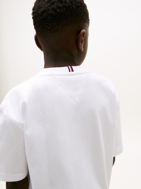 White Tonal Flag Embroidery T-Shirt  Boys