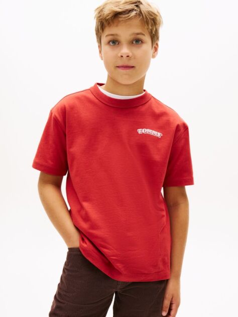 Red Textured Back Logo Jersey T-Shirt  Boys