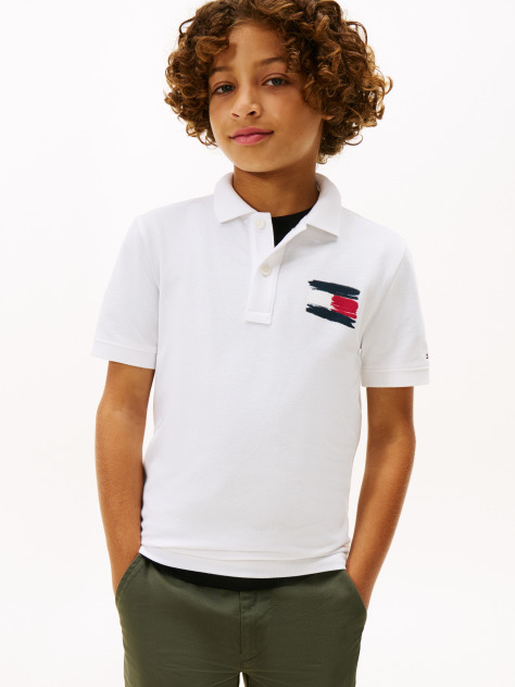White Tommy Flag Short Sleeve Polo  Boys