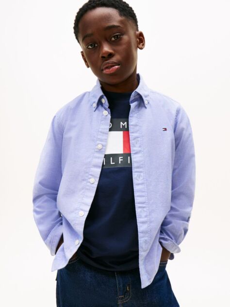 Blue Stretch Cotton Poplin Shirt  Boys