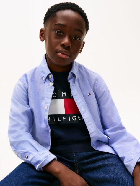 Blue Stretch Cotton Poplin Shirt  Boys