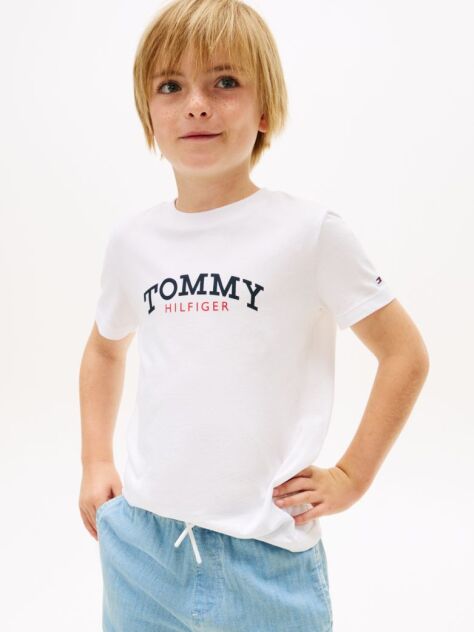 Άσπρο T-Shirt Με Λογότυπο Και Κλασική Λαιμόκοψη  Αγόρια