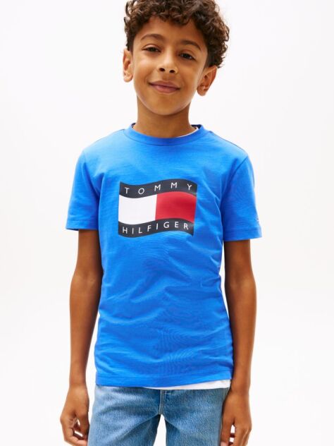 Μπλε T-Shirt Με Κυματιστή Σημαία Και Κλασική Λαιμόκοψη  Αγόρια