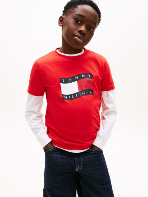 Κόκκινο T-Shirt Με Κυματιστή Σημαία Και Κλασική Λαιμόκοψη  Αγόρια