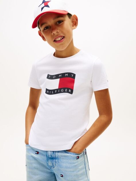 Άσπρο T-Shirt Με Κυματιστή Σημαία Και Κλασική Λαιμόκοψη  Αγόρια
