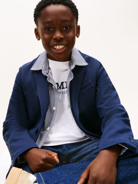 Blue Festive Pique Texture Regular Fit Blazer  Boys