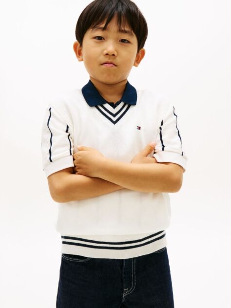 White Essential V-Neck Sweater Vest  Boys