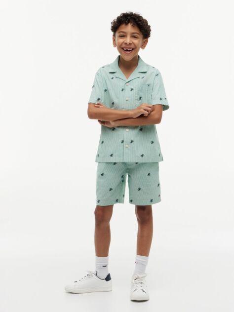 Green Ithaca Stripe Logo Embroidery Relaxed Shorts  Boys