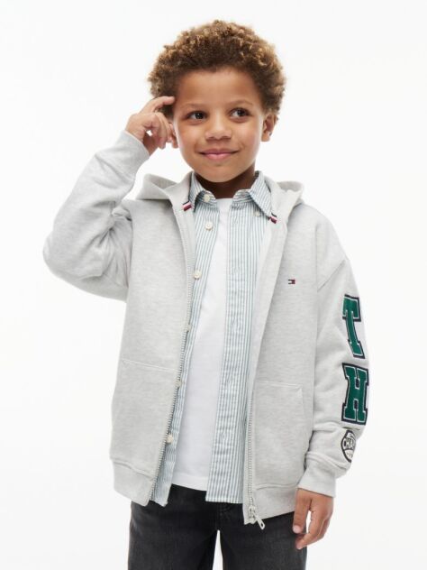 Grey Varsity Logo Appliqué Zip-Thru Hoody  Boys
