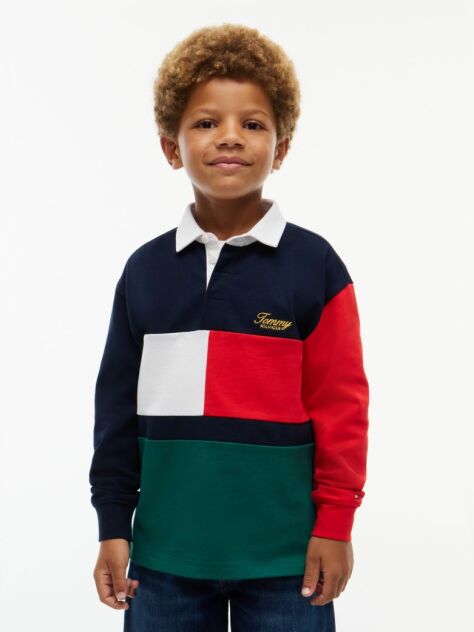 Multi Rugby Stripe Long Sleeve Polo Shirt  Boys