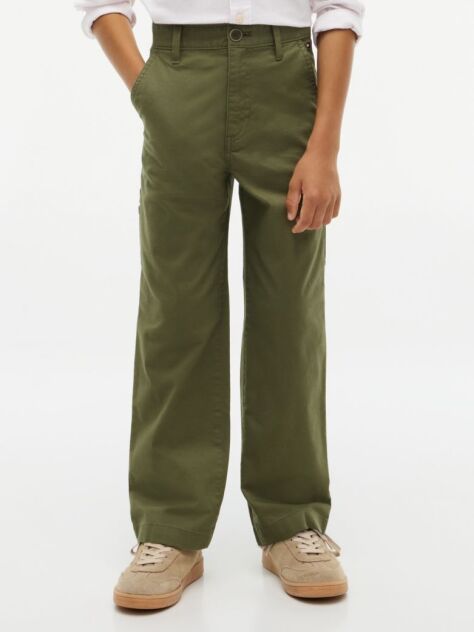 Green Herringbone Relaxed Twill Trousers  Boys