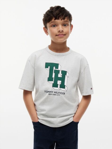 Γκρι Βαμβακερό T-Shirt Με Varsity Λογότυπο  Αγόρια